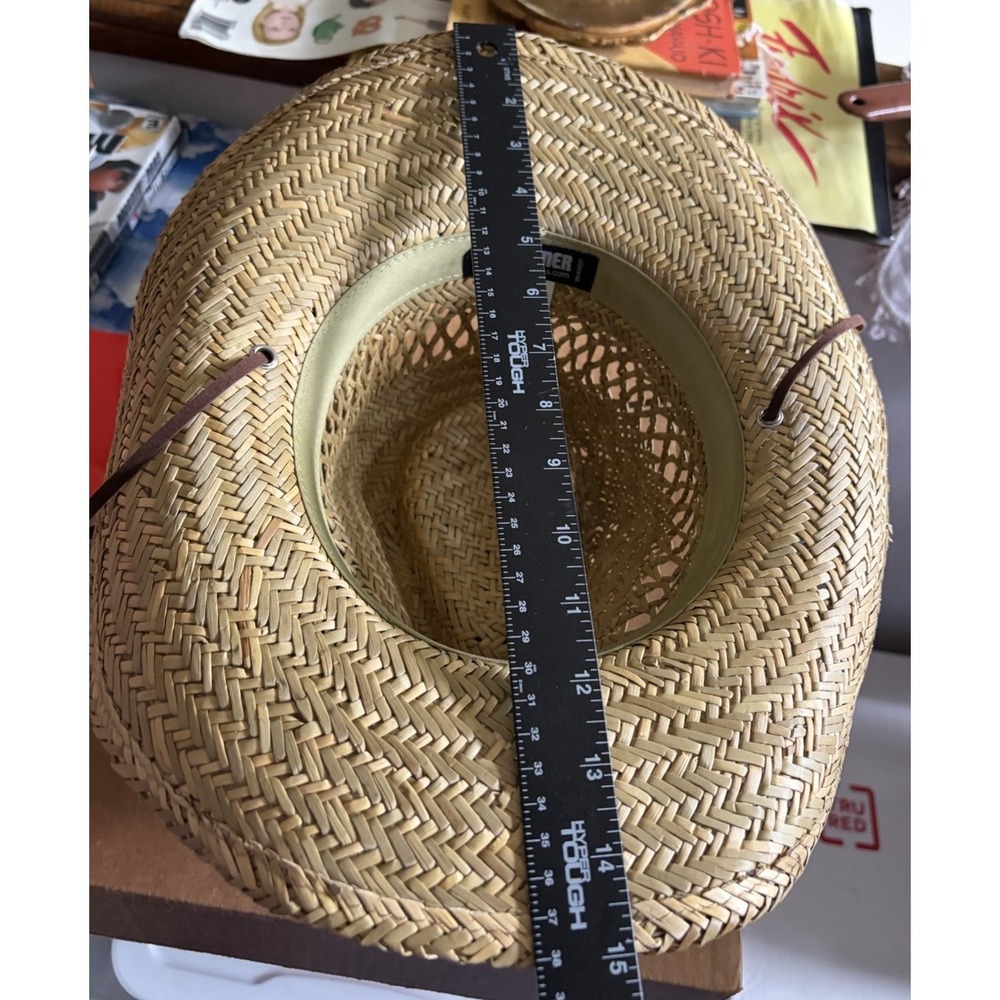 Broner Ventilated Western Straw Cowboy Hat Leather Chin Strap Size Large - Picture 11 of 15